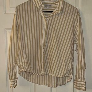Old Navy White and Tan Striped Button-Down Shirt